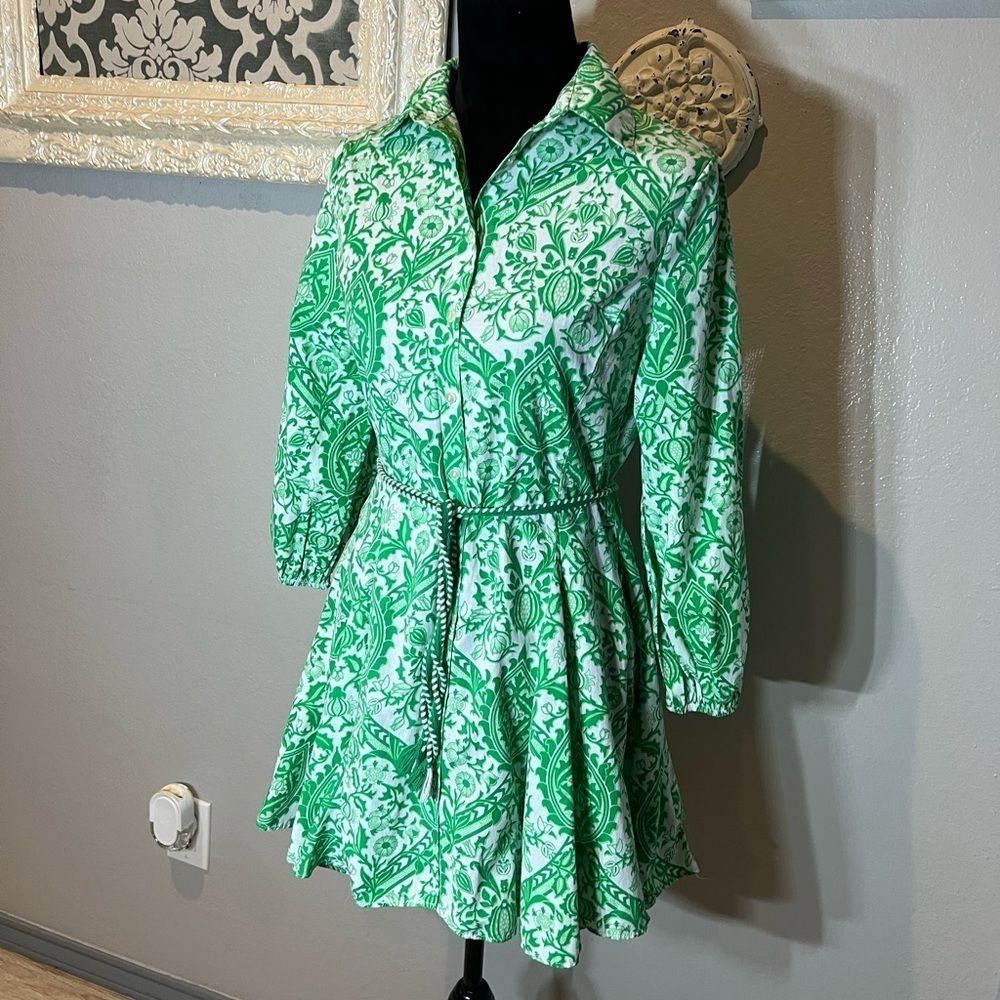 Galita Green and White Paisley Button Up Dress - Picture 4 of 10